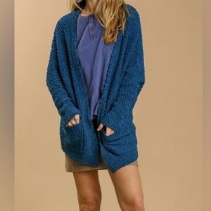 NWT UMGEE Oversized Relaxed Boho Casual Cozy Nuby Cardigan Sweater Royal Blue